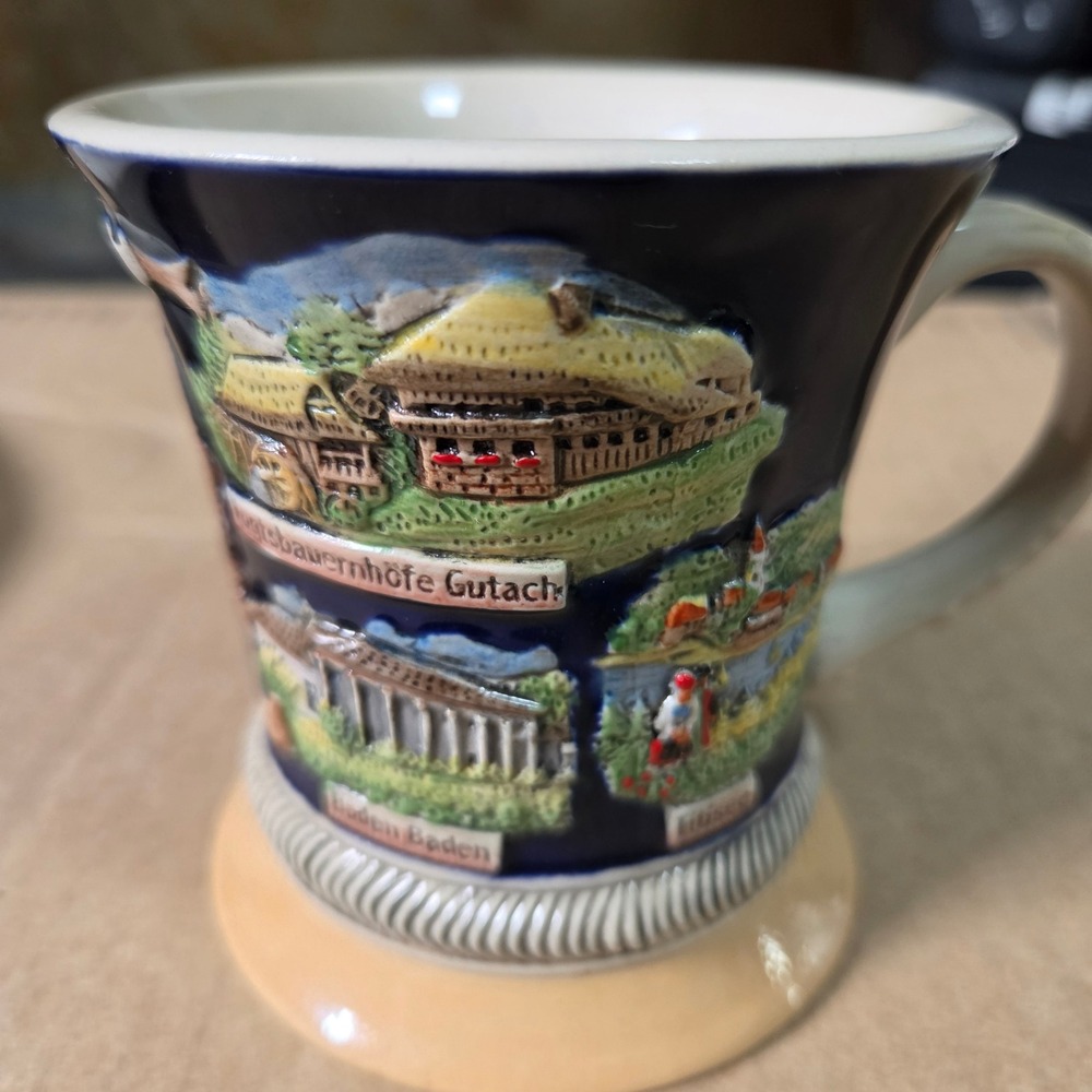 Vintage 2009 Germany Black Forest Schwarzwald 3D Relief SouvenirMug Blue Ceramic